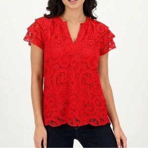 Nanette Lepore Vibrant Red Lace Blouse